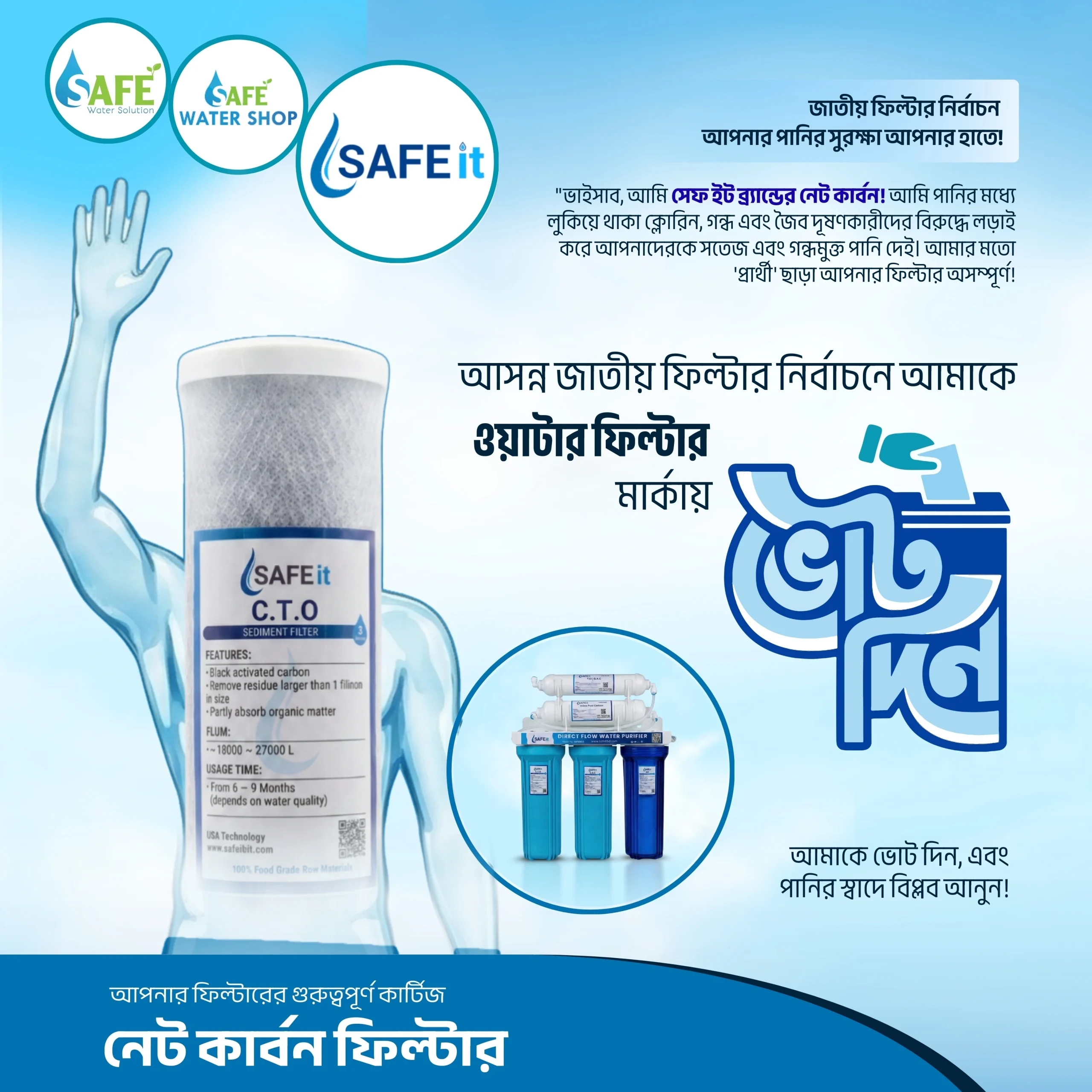 Water purifier Net Carbon filter illustrated as an election candidate for creative marketing